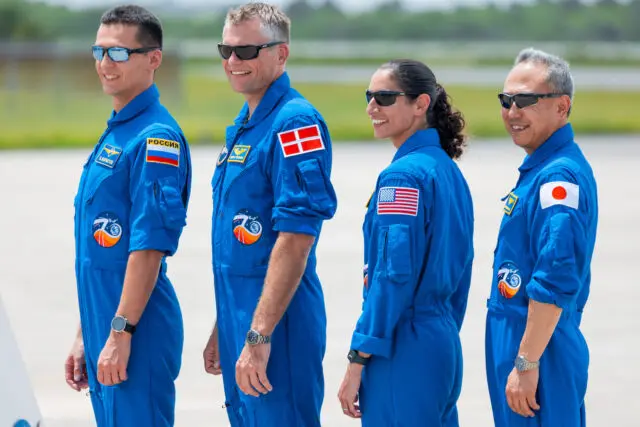 Four people from four different nations ride SpaceX rocket into orbit 7 Crew-7 from left to right: Russian cosmonaut Konstantin Borisov, ESA astronaut Andreas Mogensen, NASA commander Jasmin Moghbeli, and Japanese astronaut Satoshi Furukawa.