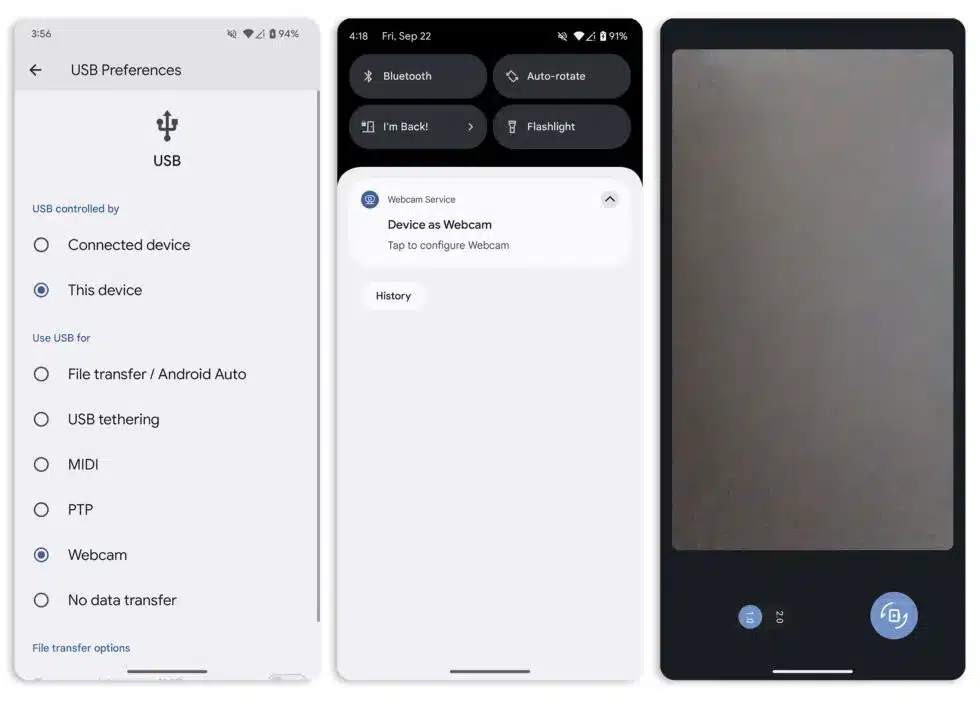 Android phones get PC webcam capabilities in the latest beta 6 Android's 14 QPR1's webcam settings.