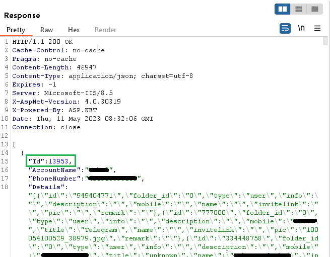 Figure 18. C&C server response returns user data with ID BadBazaar Figure_01