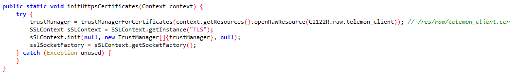 Figure 16. SSL pinning implemented by BadBazaar BadBazaar Figure_01