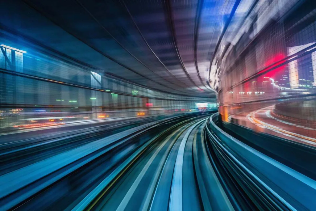 high speed train tunnel motion blue long exposure speed motion forward progress future whats next by mlenny gettyimages 1195455865 2400x1600 100877732 large.3x2 100943403 large.3x2