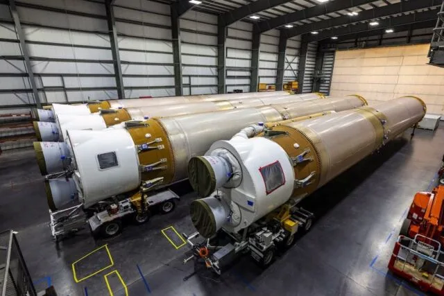 Atlas V rockets in storage at Cape Canaveral Space Force Station, Florida, for future missions.