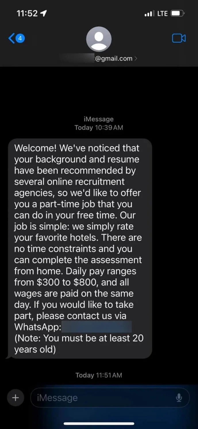 Figure 2: Bogus job offer (Source: Reddit) Figure 2. Booking scam