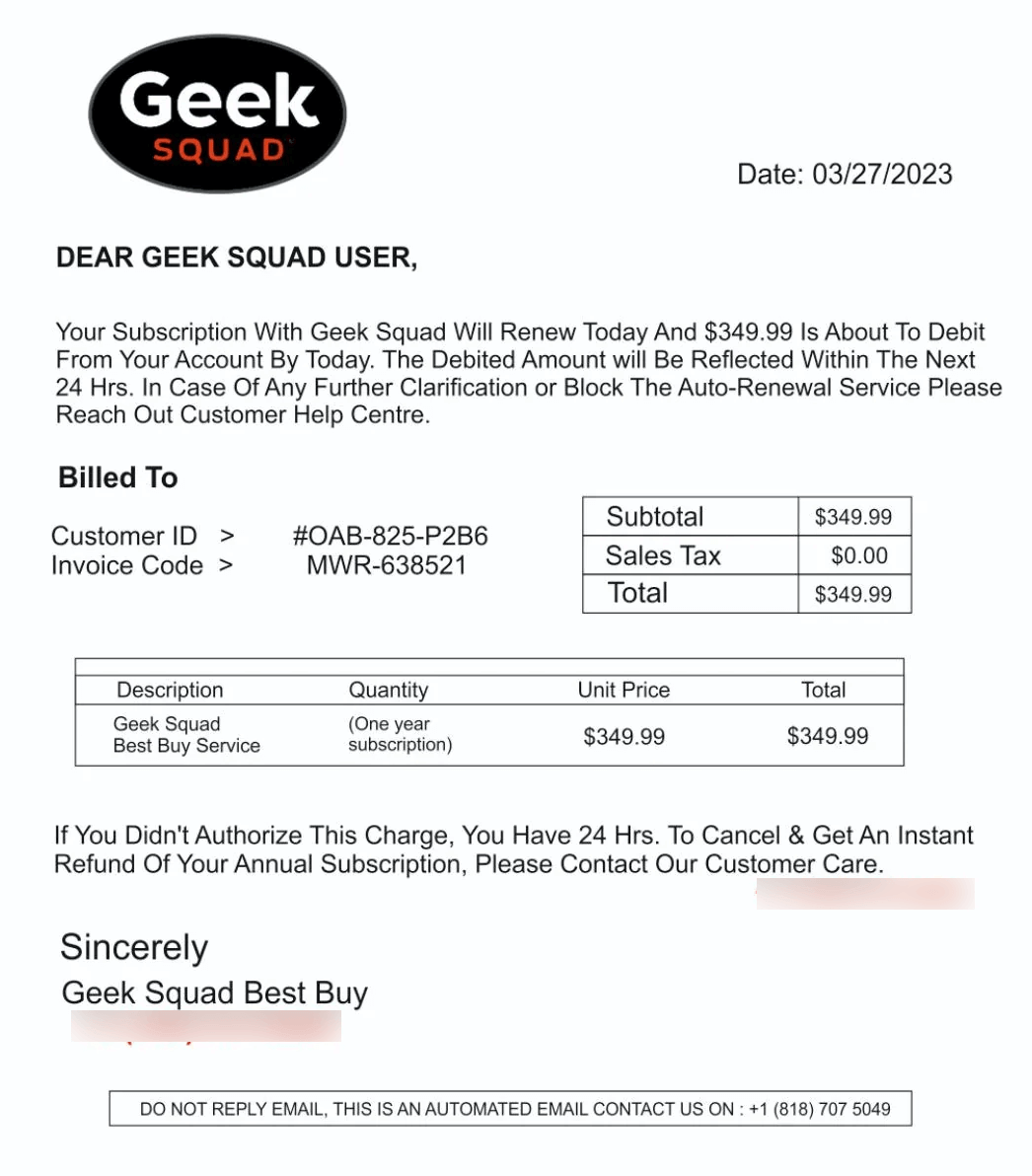 6 common Geek Squad scams and how to defend against them 6 geek squad scam sample 1