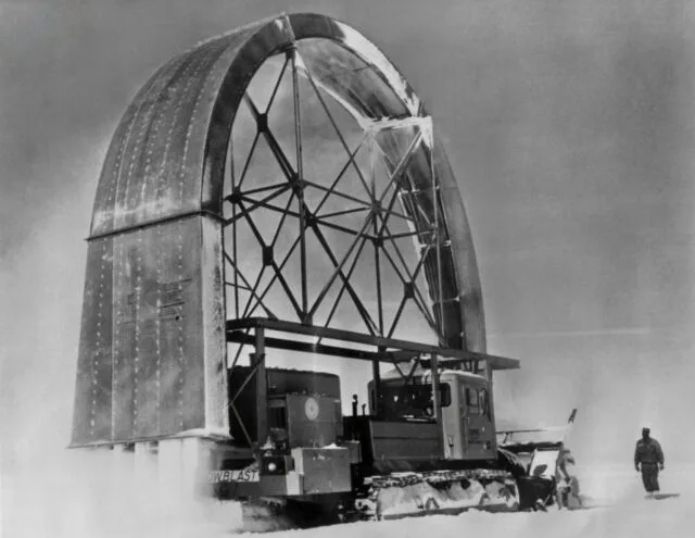 US Army test of the Snowblast in Greenland in the 1950s, a machine designed to smooth snow runways.