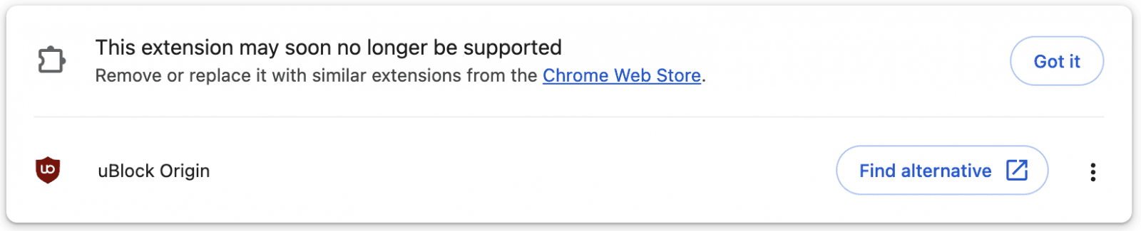 Google warns uBlock Origin and other extensions may be disabled soon 7 Warning on Manifest V2 extensions in Google Chrome