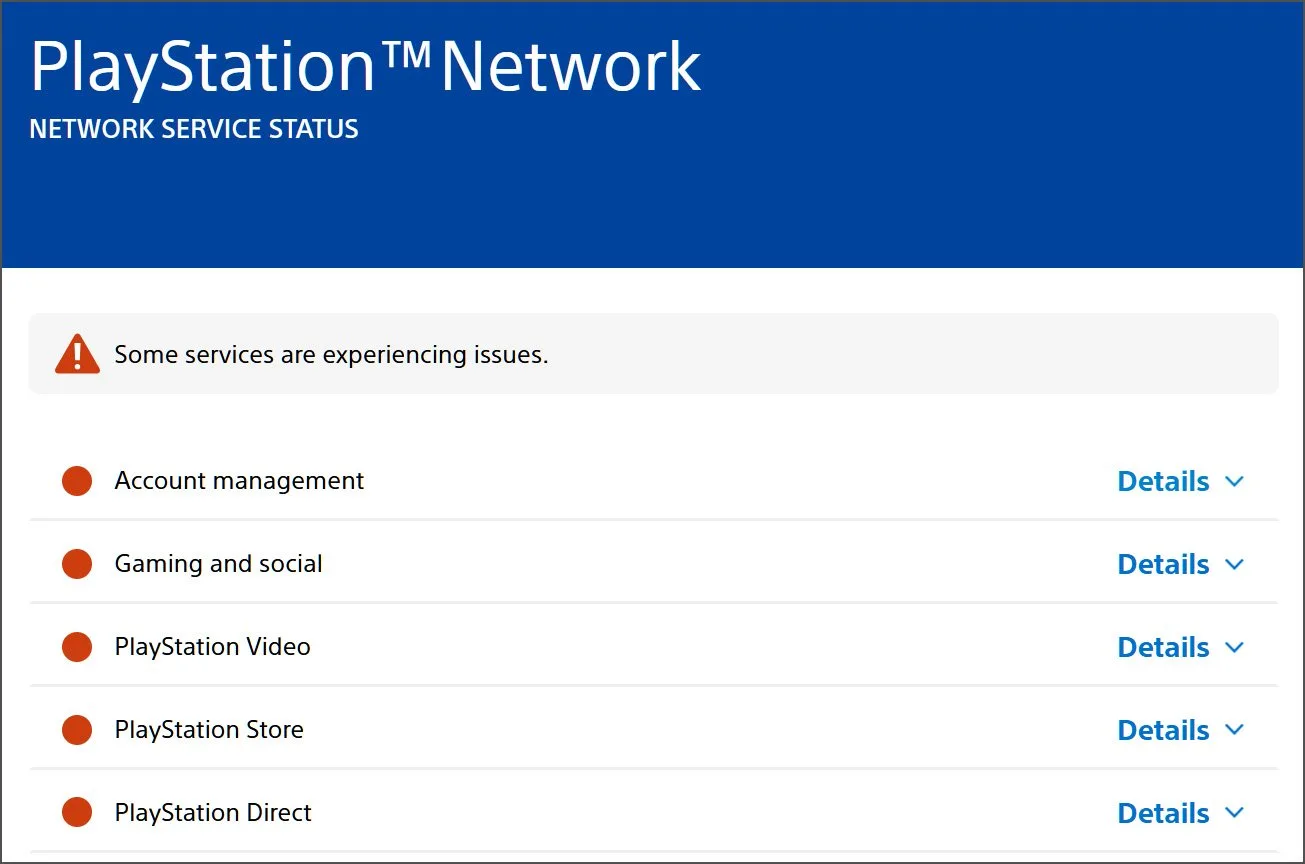 Current Playstation Network status page