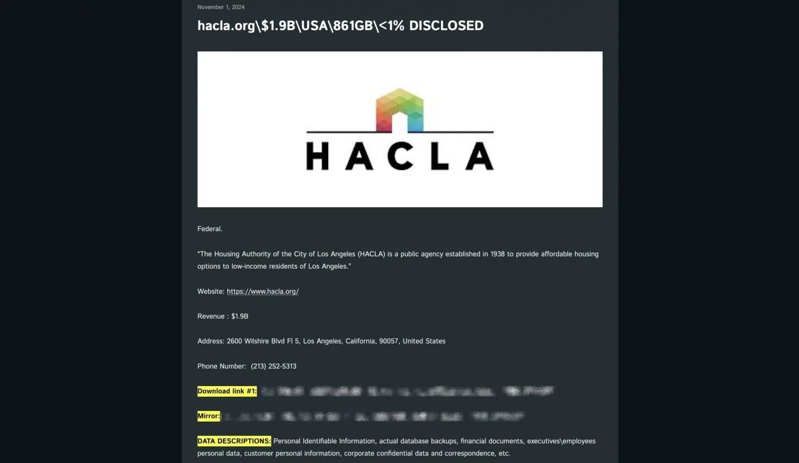 LA housing authority confirms breach claimed by Cactus ransomware 6 HACLA Cactus ransomware entry