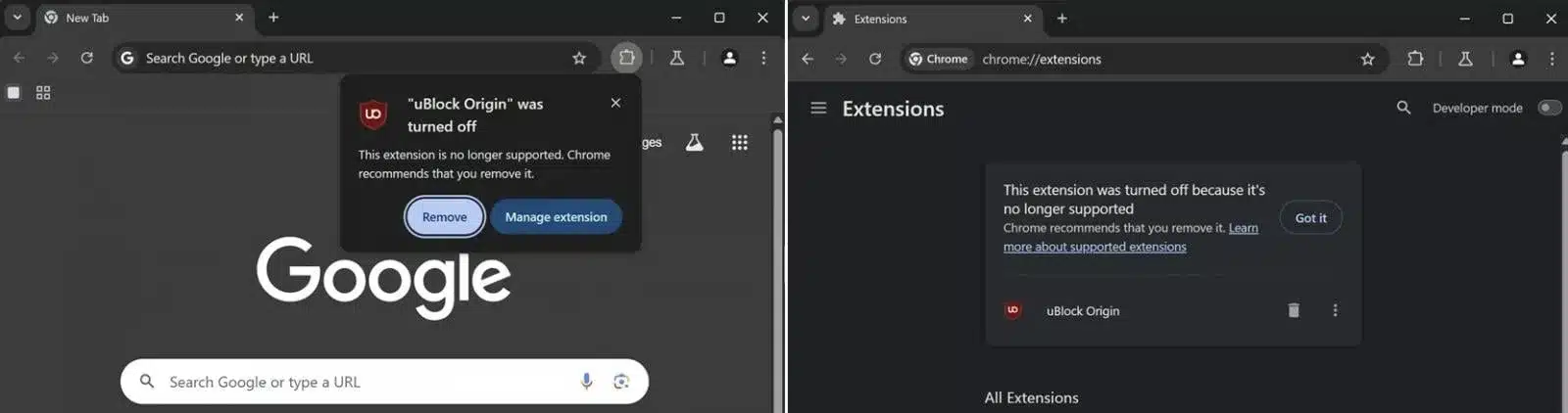 Google turns off uBlock Origin extension due to Manifest V3 rollout