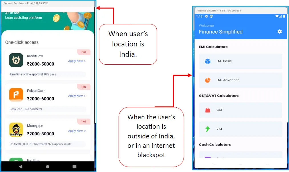 Device location is India (left) and any other place (right)