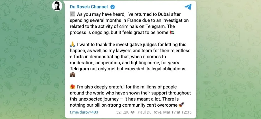 Pavel Durov Dubai announcement