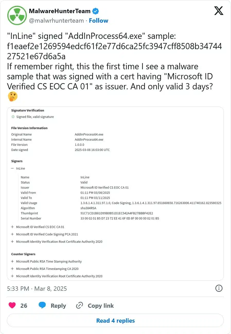 MalwareHunterTeam tweet