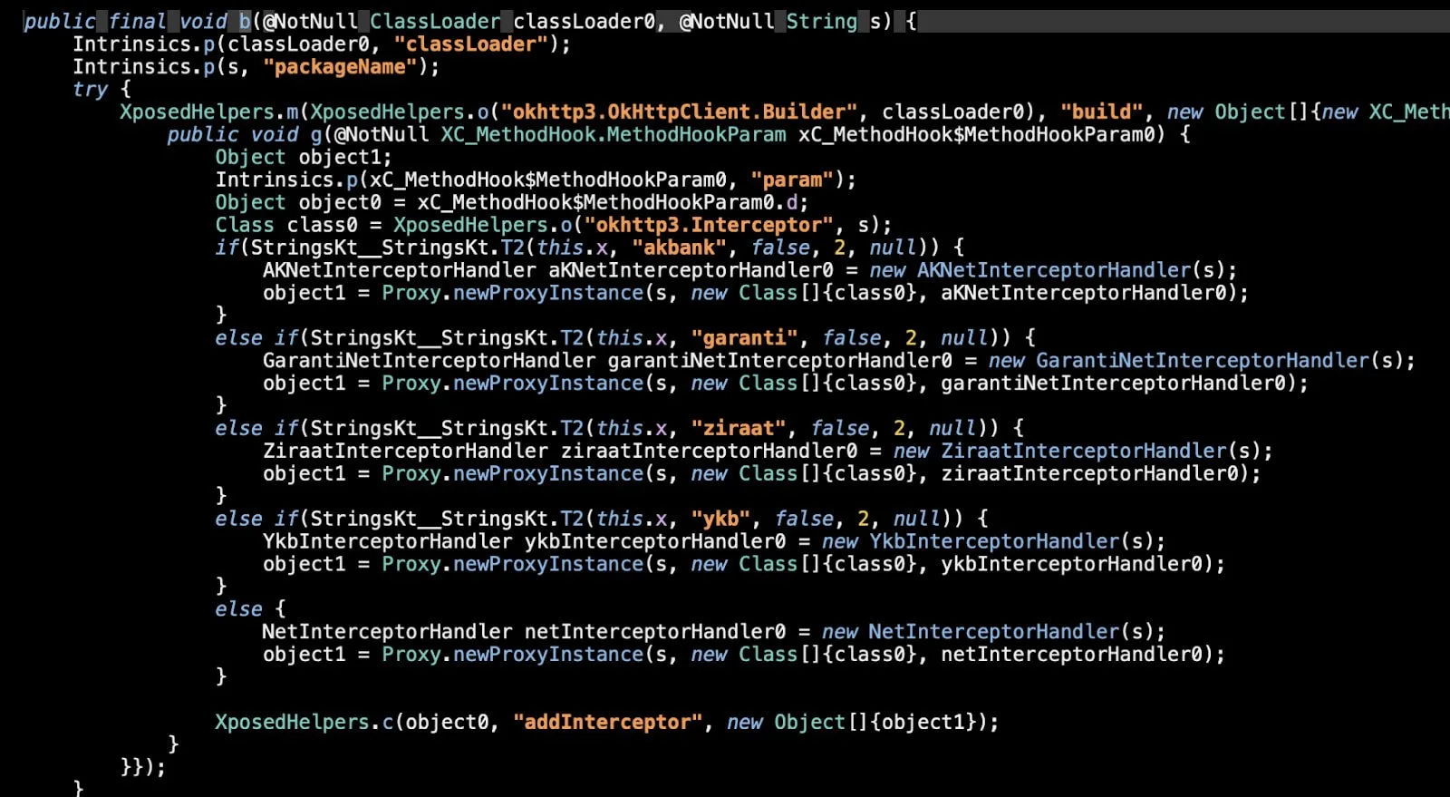 Godfather Android malware now uses virtualization to hijack banking apps 7 Network hooks used by Godfather