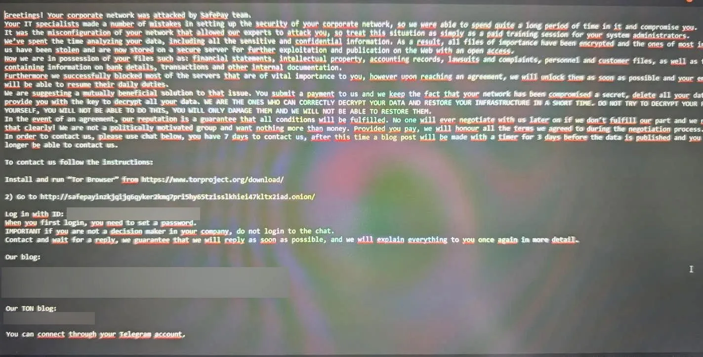 Ingram Micro outage caused by SafePay ransomware attack 6 ransom note redacted2 jpg