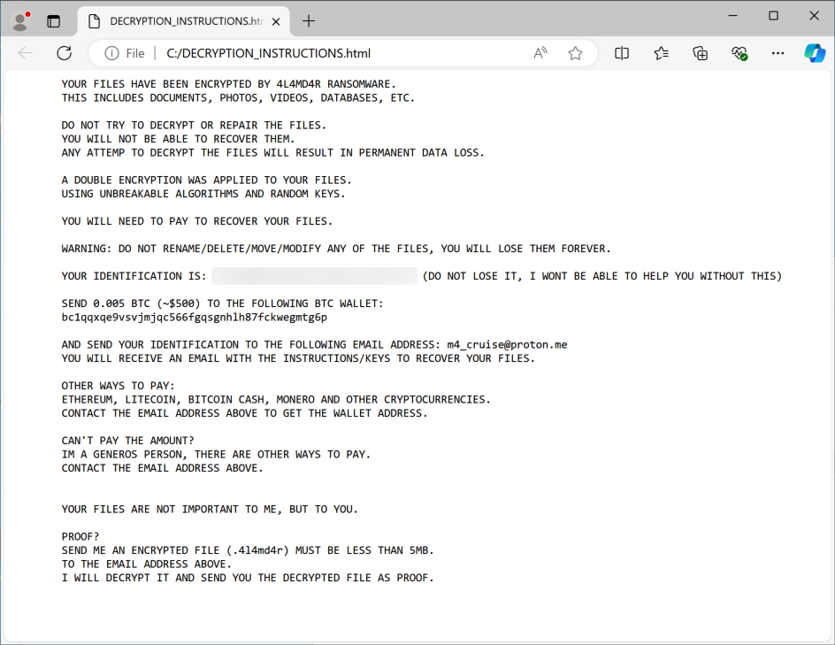 Ransomware gangs join attacks targeting Microsoft SharePoint servers 6 4L4MD4R decryption instructions