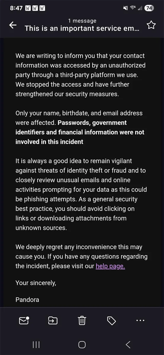 Pandora confirms data breach amid ongoing Salesforce data theft attacks 6 https://www.reddit.com/r/PandoraCollectors/comments/1mi5646/comment/n71x0k3/