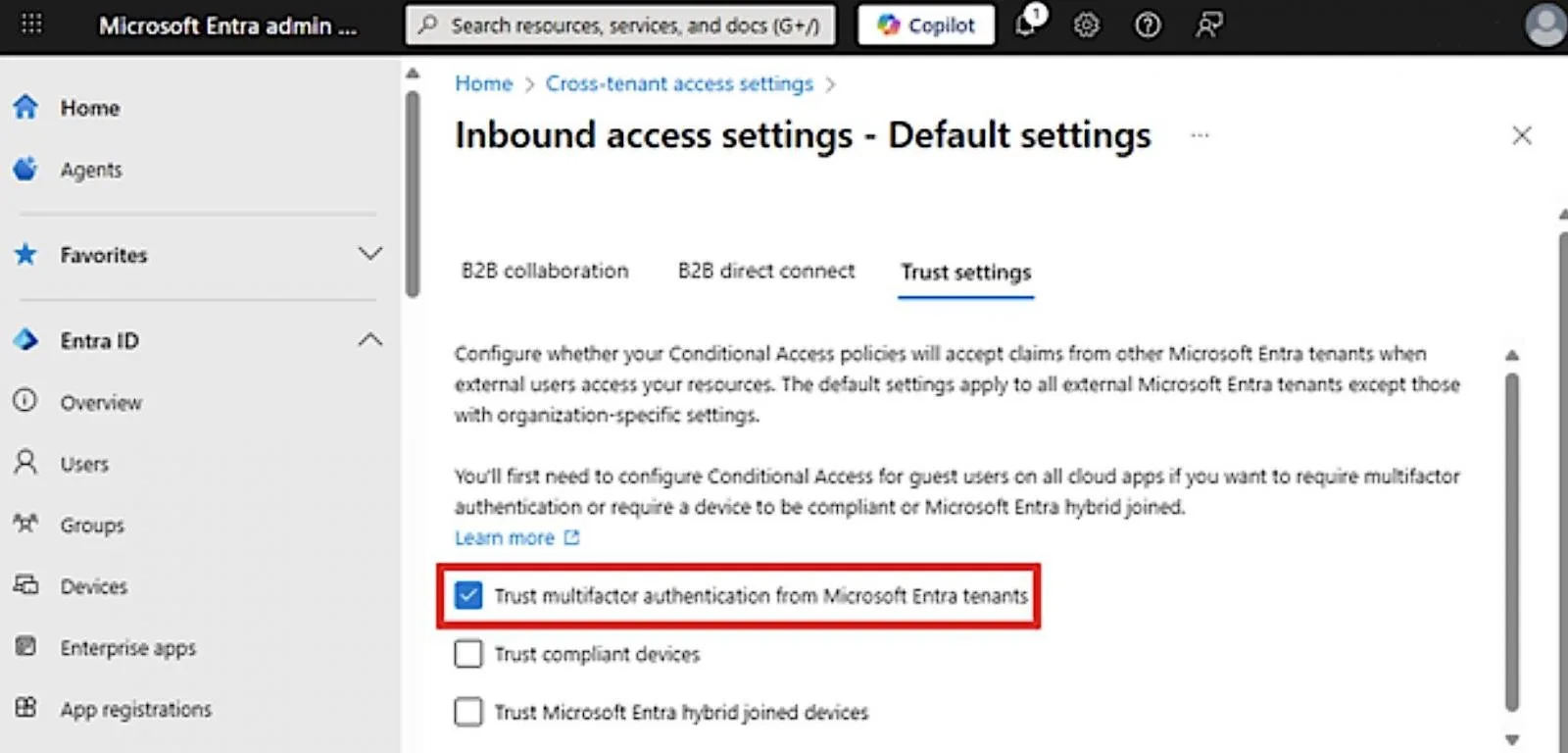 Microsoft shares temp fix for Outlook encrypted email errors 6 Trust MFA option in the Entra admin center