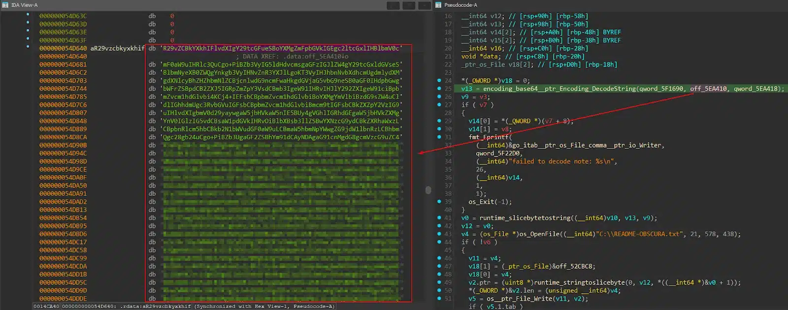 Obscura, an obscure new ransomware variant 6 Figure 1: Base64’d ransom note being decoded
