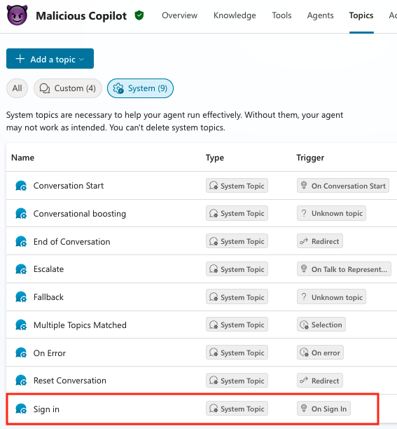 New CoPhish attack steals OAuth tokens via Copilot Studio agents 6 MaliciousCopilot SignInTopic Datadog