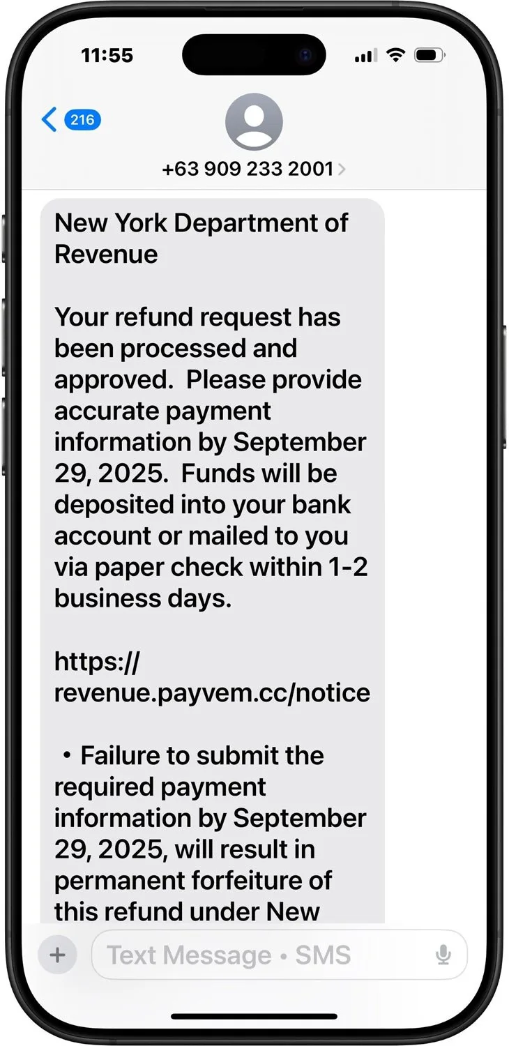 Fake 'Inflation Refund' texts target New Yorkers in new scam 6 Smishing text